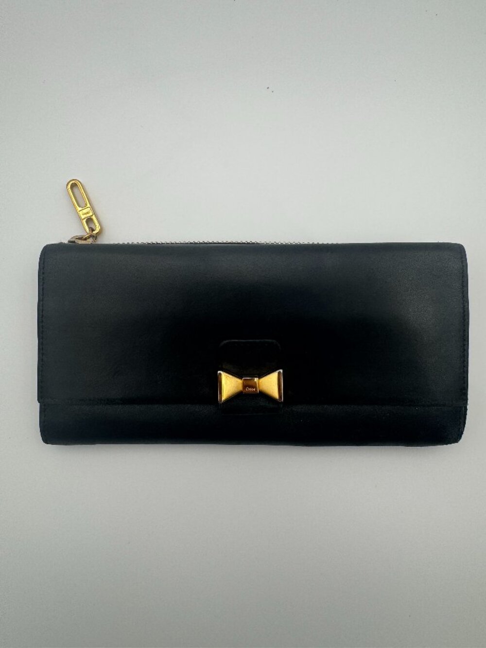 Chloe Bobbie Black Lambskin Leather Bow Long Wallet